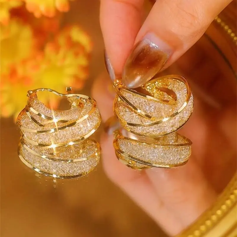 Winding gold wire mesh grand ear ring earrings, women's design sense, versatile earrings, anti-ear pendants -HN321-4