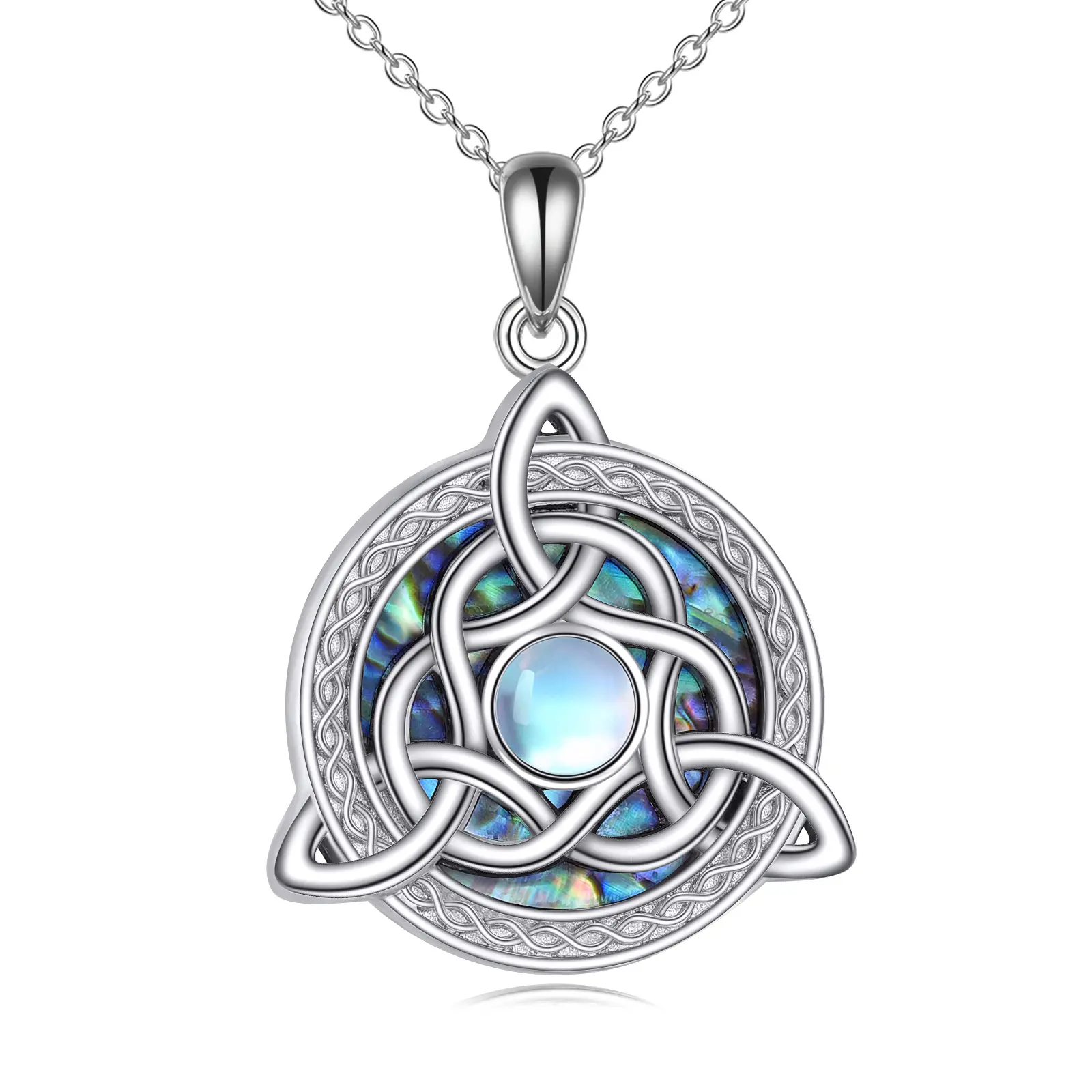 YFN Celtic Knot Necklace 925 Sterling Silver Celtic Trinity Moonstone Pendant Necklace Viking Good Luck Jewellery for Women Men
