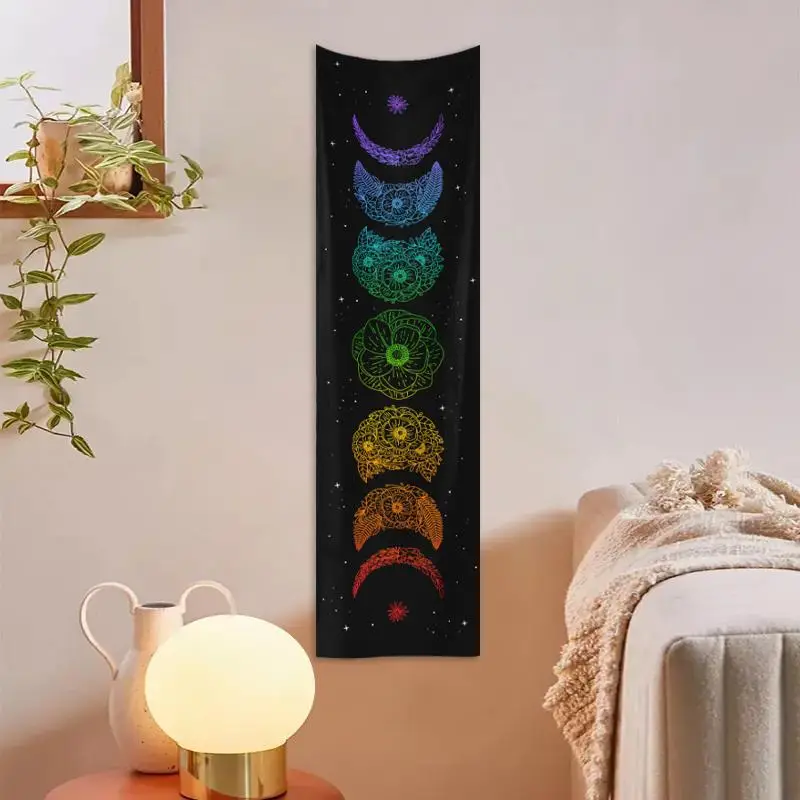 1 Piece Boho Style Colorful Moon Phase Tapestry, Cosmic Energy Meditation Tapestry, Square Wall Decoration Tapestry For Bedroom & Living Room