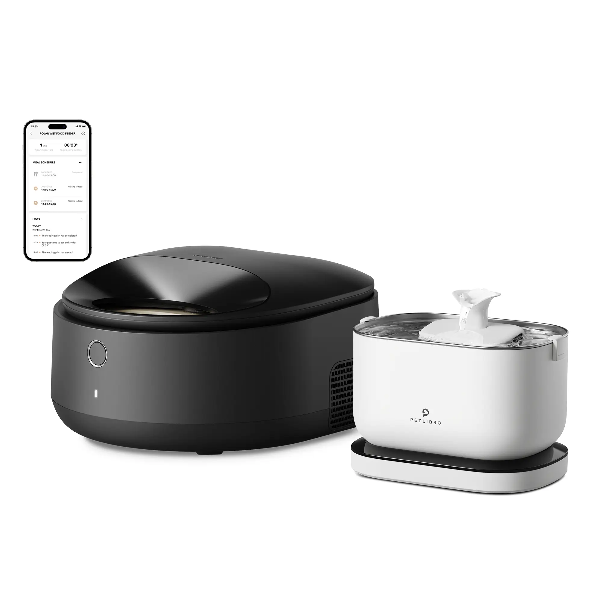 PETLIBRO Battery-Operated Pet Water Fountain and PETLIBRO Automatic Cat Feeder Wet Food Dispenser Refrigerated APP WiFi Control,Cat Water Fountain