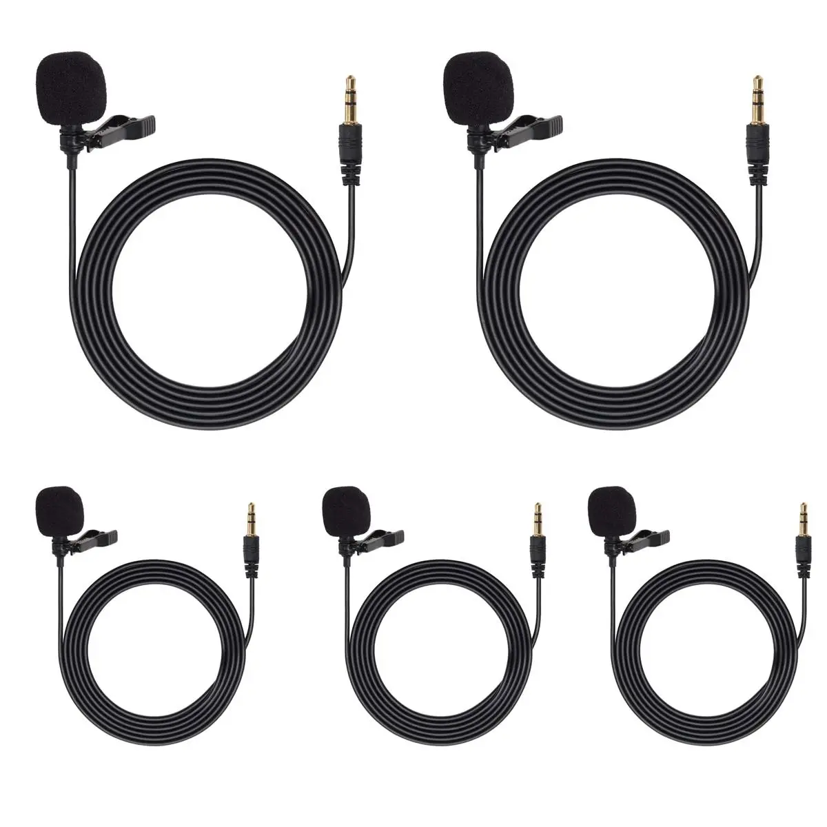 Turnstile Audio Station Series TASL100 Cabled Clip-On Omnidirectional Lavalier Microphone 5-Pack, Direct Plug with Standard Jack, for Camera Recording