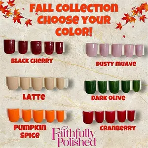 Faithfully Polished Fall Holiday Nail Collection Handmade Reusable Press-On Nails - Black Cherry, Dusty Mauve, Latte, Dark Olive, Pumpkin Spice, Cranberry