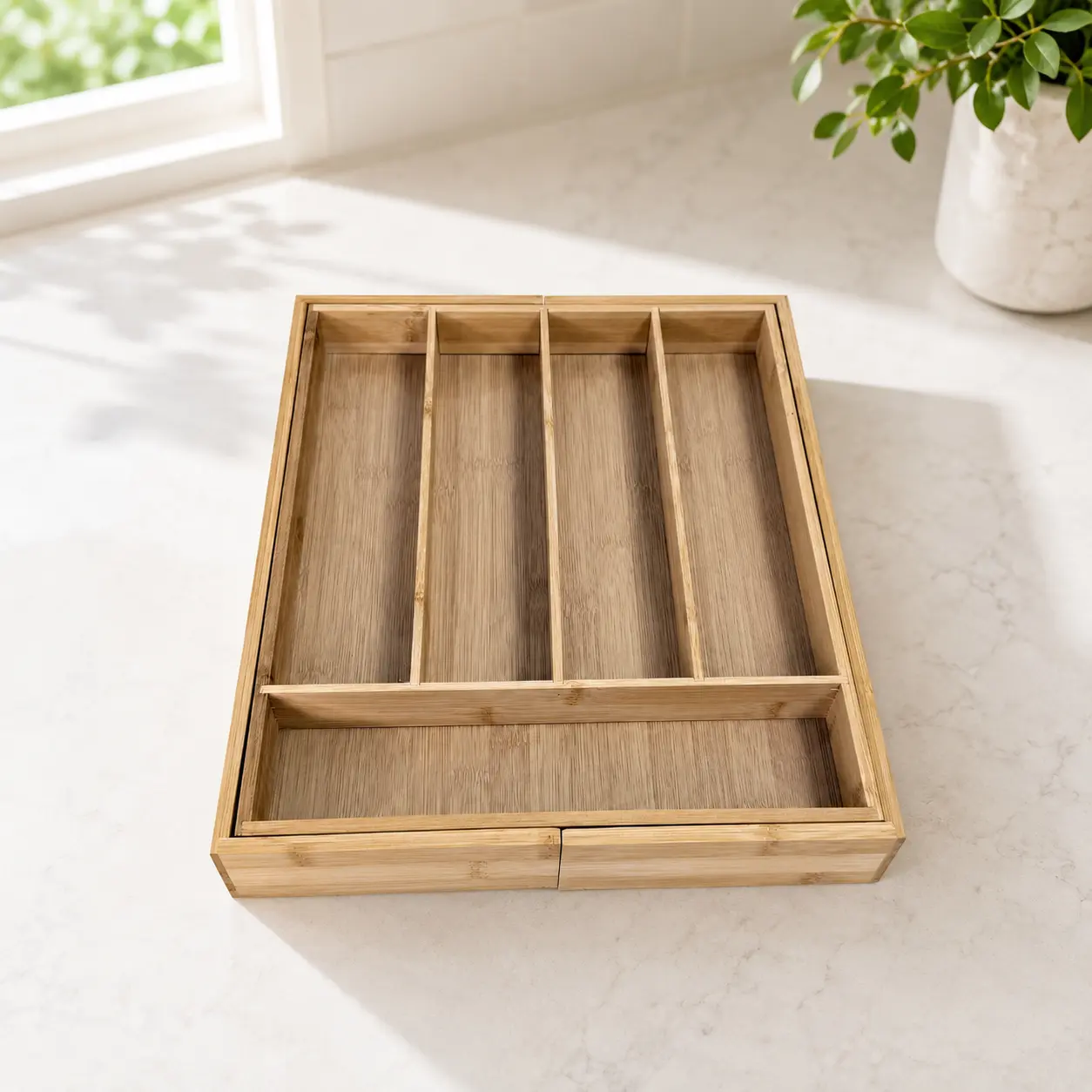 Pure Bamboo Premium, Extra Deep, Non-Slip, Large Expandable Bamboo Cutlery Drawer Organizer for Silverware, Wooden Cutlery Tray & Rack, Adjustable Kitchen Drawer Divider