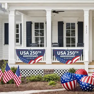 250th Anniversary Fan Bunting 1.5x3Ft USA 250th Anniversary 1776-2026 Birthday Patriotic Stars Stripes Party Supply Wall Decor Hanging Backdrop for Indoor Outdoor Fence Door Porch Balcony