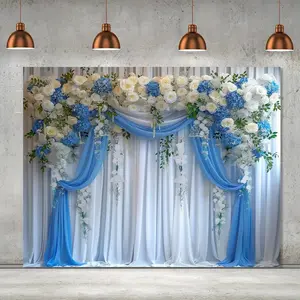 Flower Pattern Curtain Background Banner, 1 Count Romantic Chiffon Backdrop, Wedding Arch Backdrop, Wedding Arched Backdrop, Wall Decoration for Wedding Party Anniversary Garden Photo Booth, Ornaments