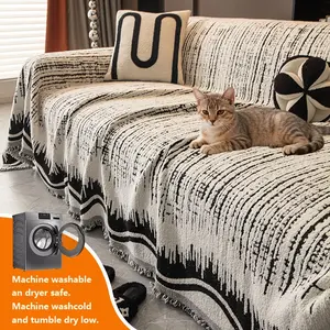 Bohemian Style Geometric Plush Sofa Cover, Soft Sofa Protector, Easy Set Cover, Soft Thickened Fabric, Pet Friendly Anti-Scratch, All-Purpose Home Decor, Four Seasons Use