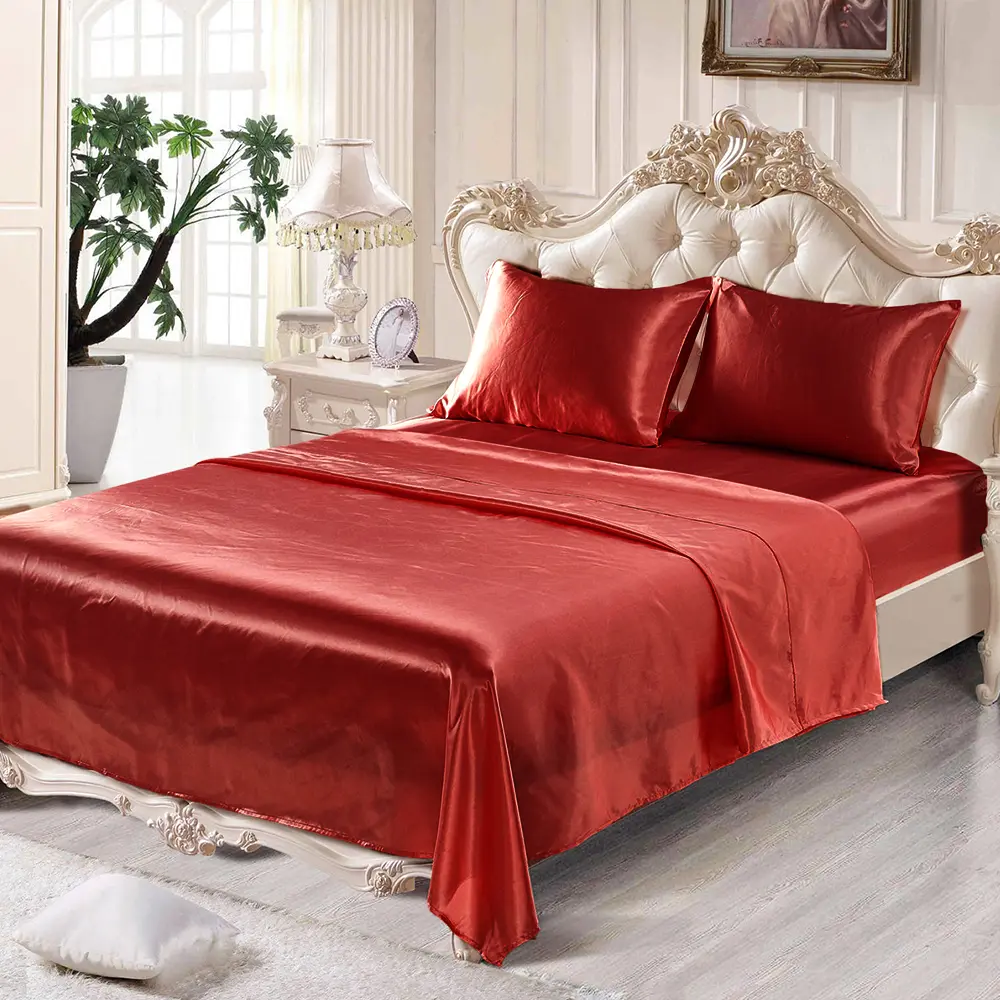 4PCS Solid Color Satin-Like Bed Linens Set - Cooling Lightweight Bedding with 2 Pillowcases, Flat Sheet, Deep Pocket Fitted Sheet, Breathable Bedding for Cooling Sleep & Bedroom Home Decor, Breathable Sheets