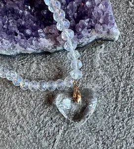 Clear Beaded Heart Necklace