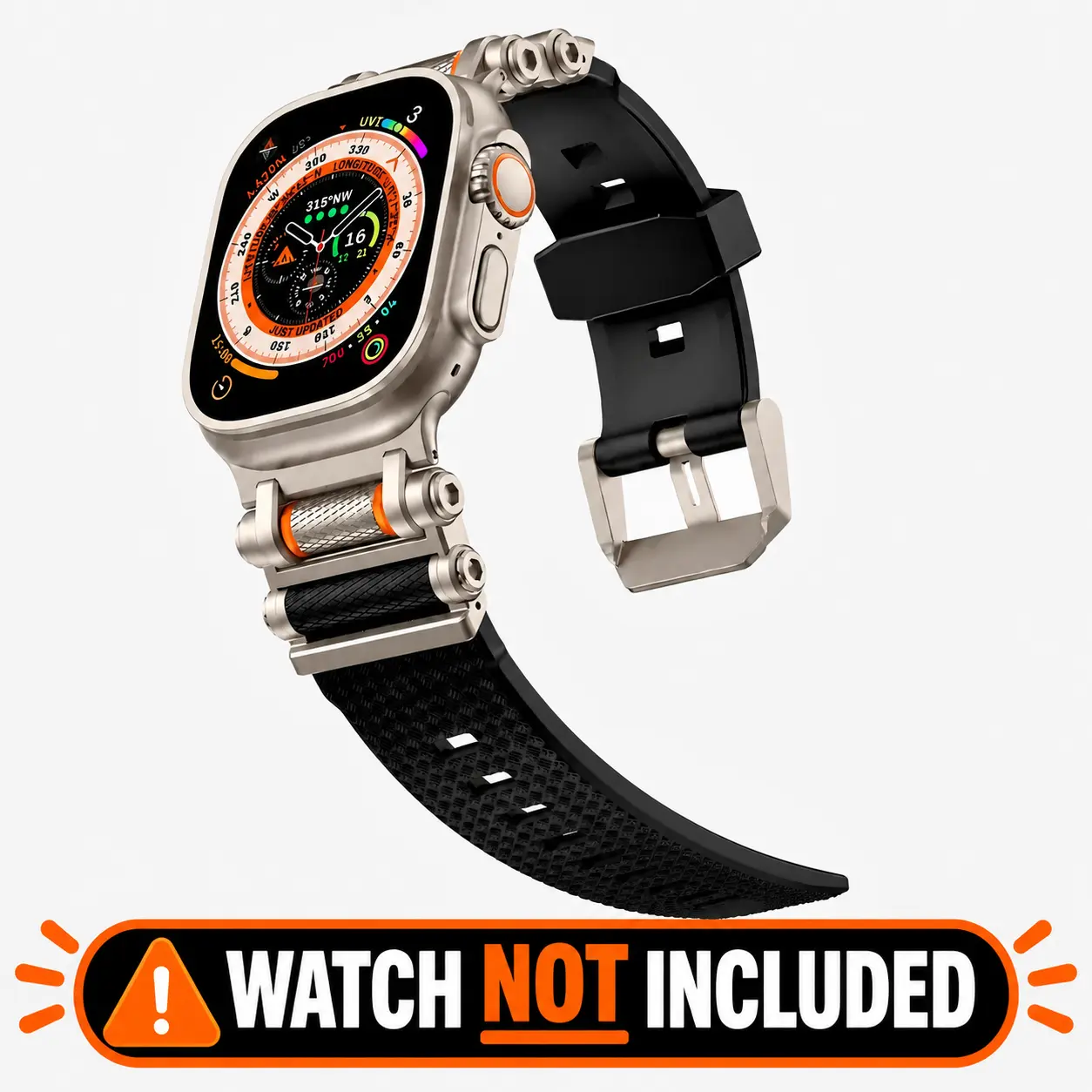 Rugged Soft Silicone Smartwatch Strap for Men - Sturdy Steel Lugs Grip Watch, Rotating Sport Watch Straps, Stainless Steel Pin Buckle, All-Day Wear, Fits 44/45/46/49mm & 140-230mm Wrists, Black