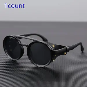 Men's Trendy Vintage Round-Frame Fishing Glasses - Punk-Look Windproof Sports Eyewear, Fishing Accessories for Outdoor Cycling (1 Pair)