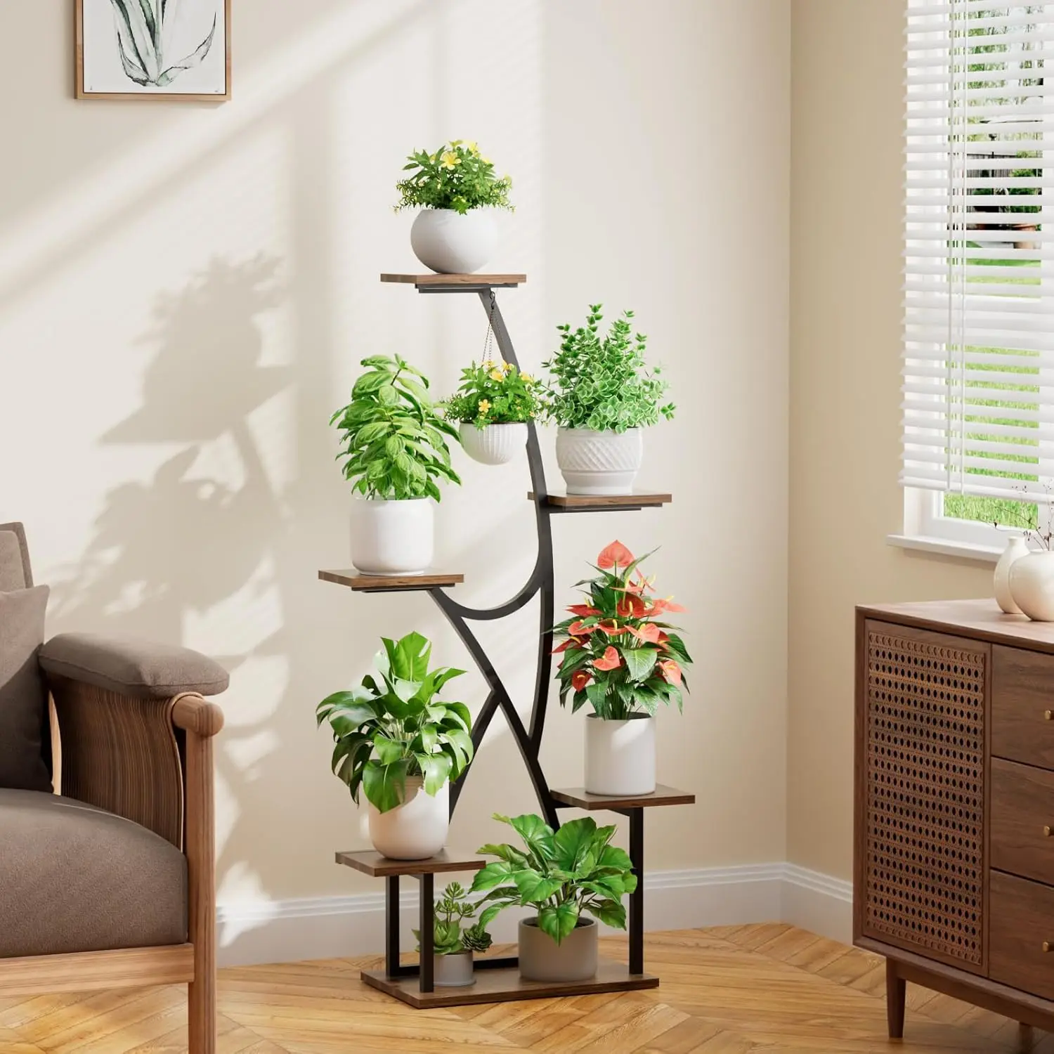 Plant Stand Indoor with Grow Lights - 6 Tiered Indoor Plant Shelf, 45.2"  Metal Corner Plant Stands