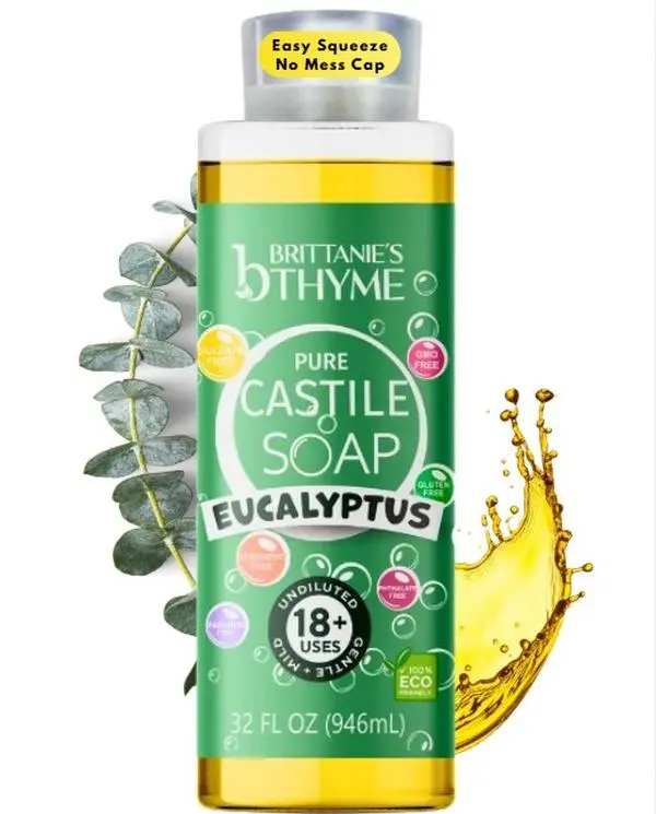 Brittanie’s Eucalyptus Castile Soap All-Natural Multi-Use Cleanser | Face, Body, Hair & Home | Plant-Based, Deep Cleaning, Refreshing Eucalyptus Glow | Family Made, Small Batch, USA Crafted