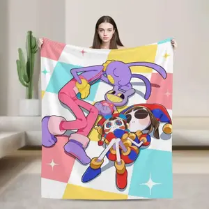 Anime Circus Game Theme Flannel Blanket - Cozy, Super Soft, Wrinkle Resistant, Cooling, Durable Throw Blanket for Living Room, Enhances Home Decor