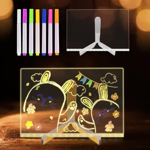Light-Up Acrylic Drawing Board, Transparent & LED strip,for School & Office & Home Desktop Displays  Includes 7 Colorful Pens