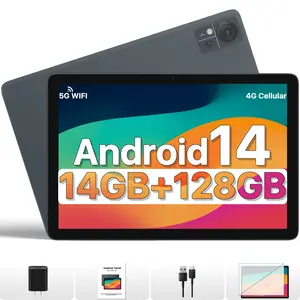 10 inch Android 14 Tablet, 14GB RAM 128GB ROM 1TB Expand, 4G LTE and 5G WIFI, 8MP+13MP Camera, Unisoc Octa-Core Processor