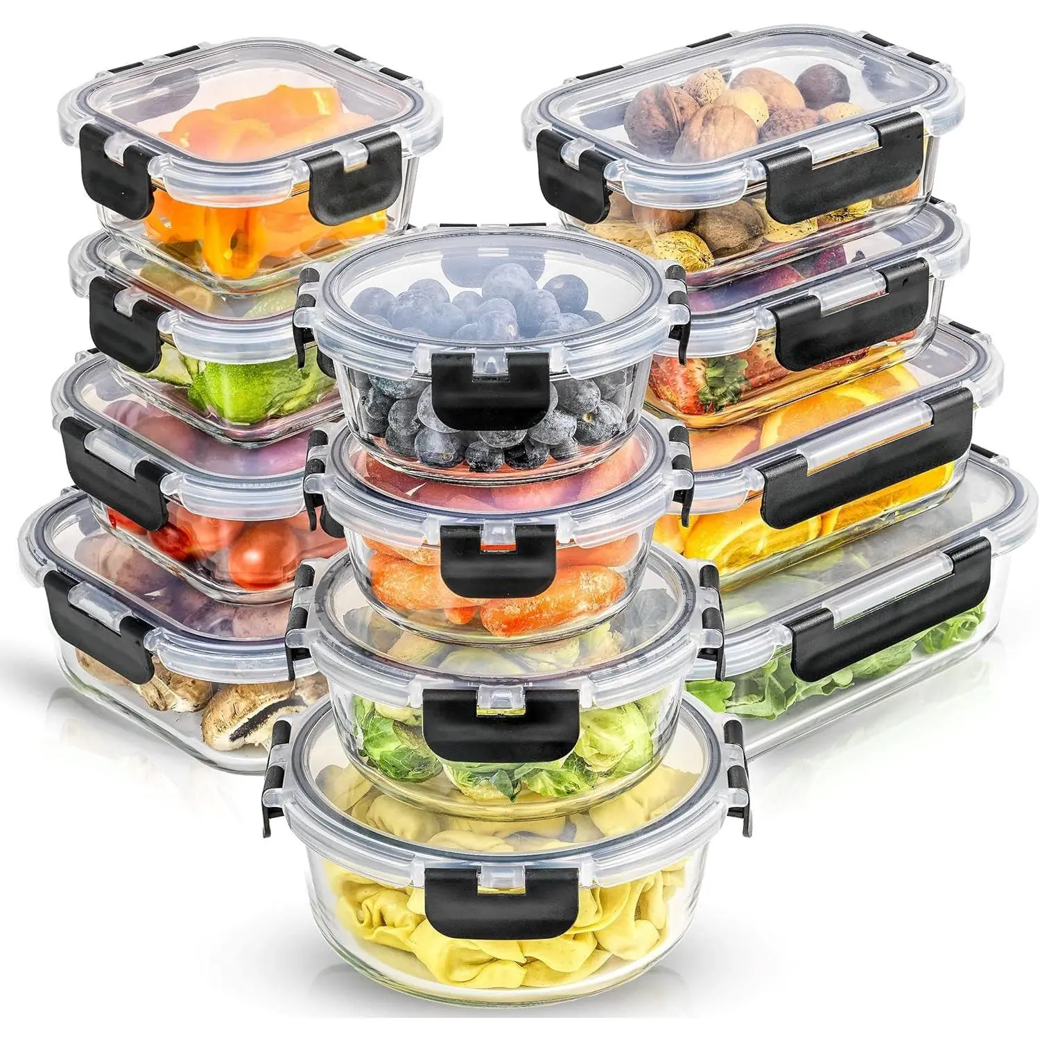 24pc Borosilicate Glass Storage Containers with Lids |   12 Airtight/Freezer Safe Food Storage Containers for Pantry and Kitchen |   Meal Prep Container for Lunch |   Glass Tupperware Set