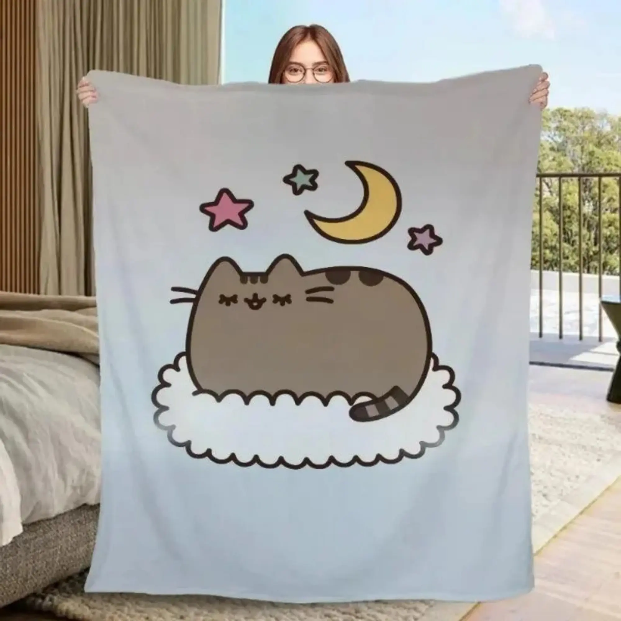 Pusheen Cat Kawaii Flannel Blanket Soft Plush Throw for Couples Sofa Bed Travel Office Nap and Anime Fans