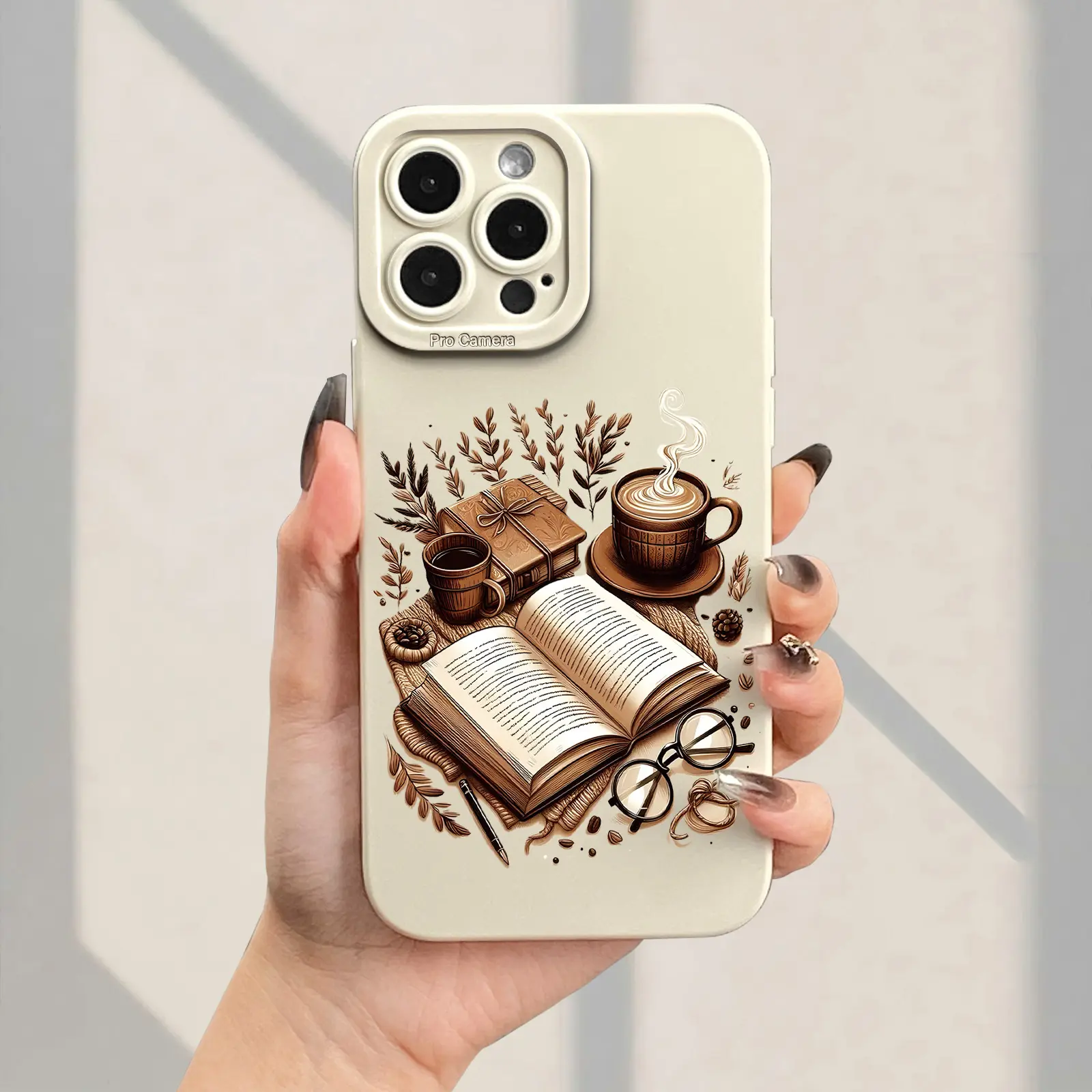 Creative designs featuring books, coffee, and glasses; drop-proof and non-slip TPU full-coverage phone case for lenses; compatible with iPhone 17, 16, 15, 14, 13, 12, 11, XS, X, Samsung, and other models; makes a great gift for friends or family.