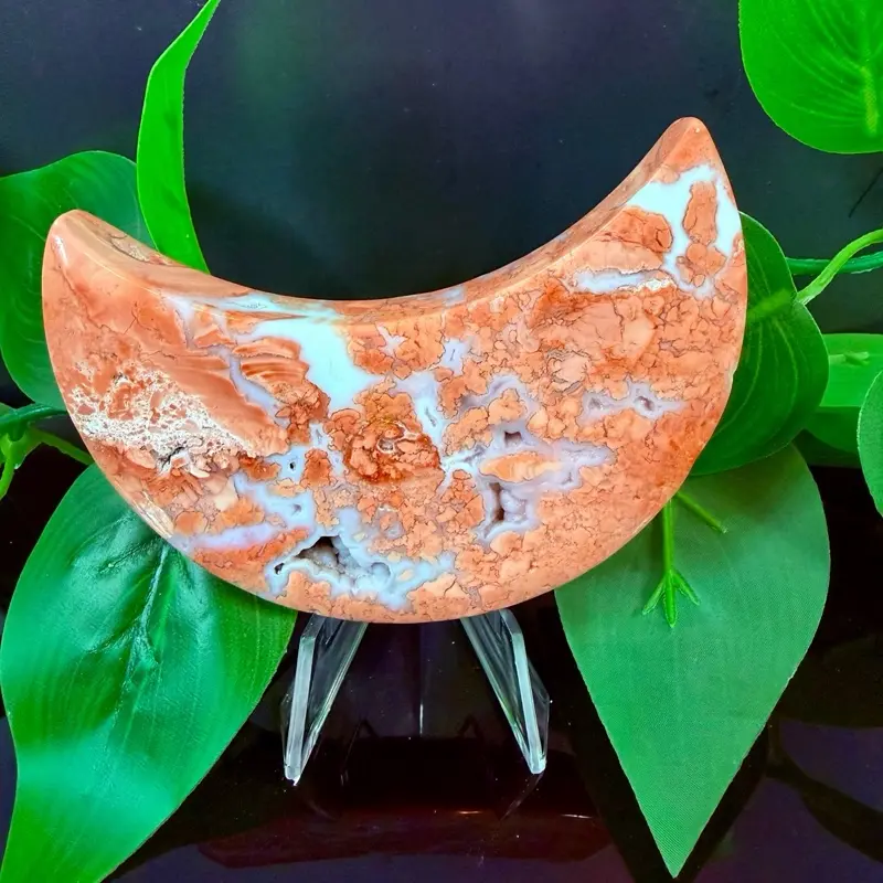Pink Agate Moon - Natural Stone Decorative Piece with Unique Patterns and Earthy Tones