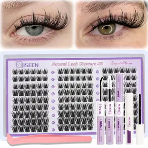 DIY Natural Lash Clusters Eyelash Extension Kit, Manga Long Natural Style Mixed Length Lashes, Volume Curled Eyelash Extensions with Bond&Seal, Remover, Tweezers，Women's home eyelash extension D curl false eyelashes, beginner-friendly, Make-up