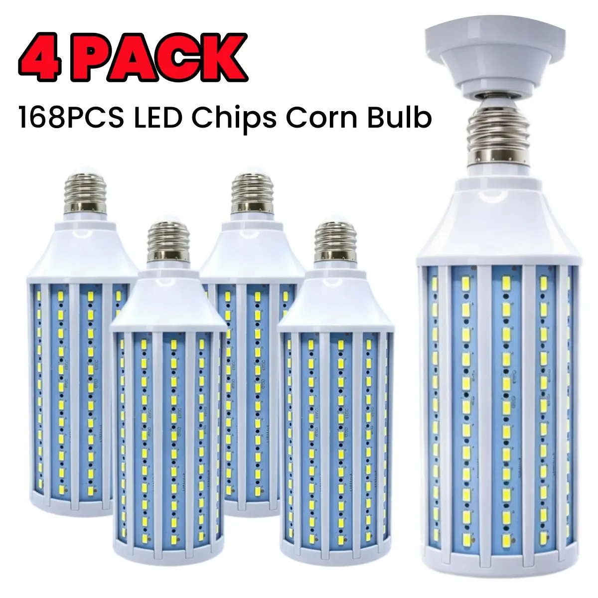 1-4 Pack LED Corn Bulb Light Lamp Bulb Set 50W 5000lm 6000K Daylight White E26 for Garage Workshop AC 85V-265V