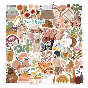 50 Sticker Designs in Boho Style for Luggage, Guitar, Skateboard, Water Bottle, and Water-Resistant Decals