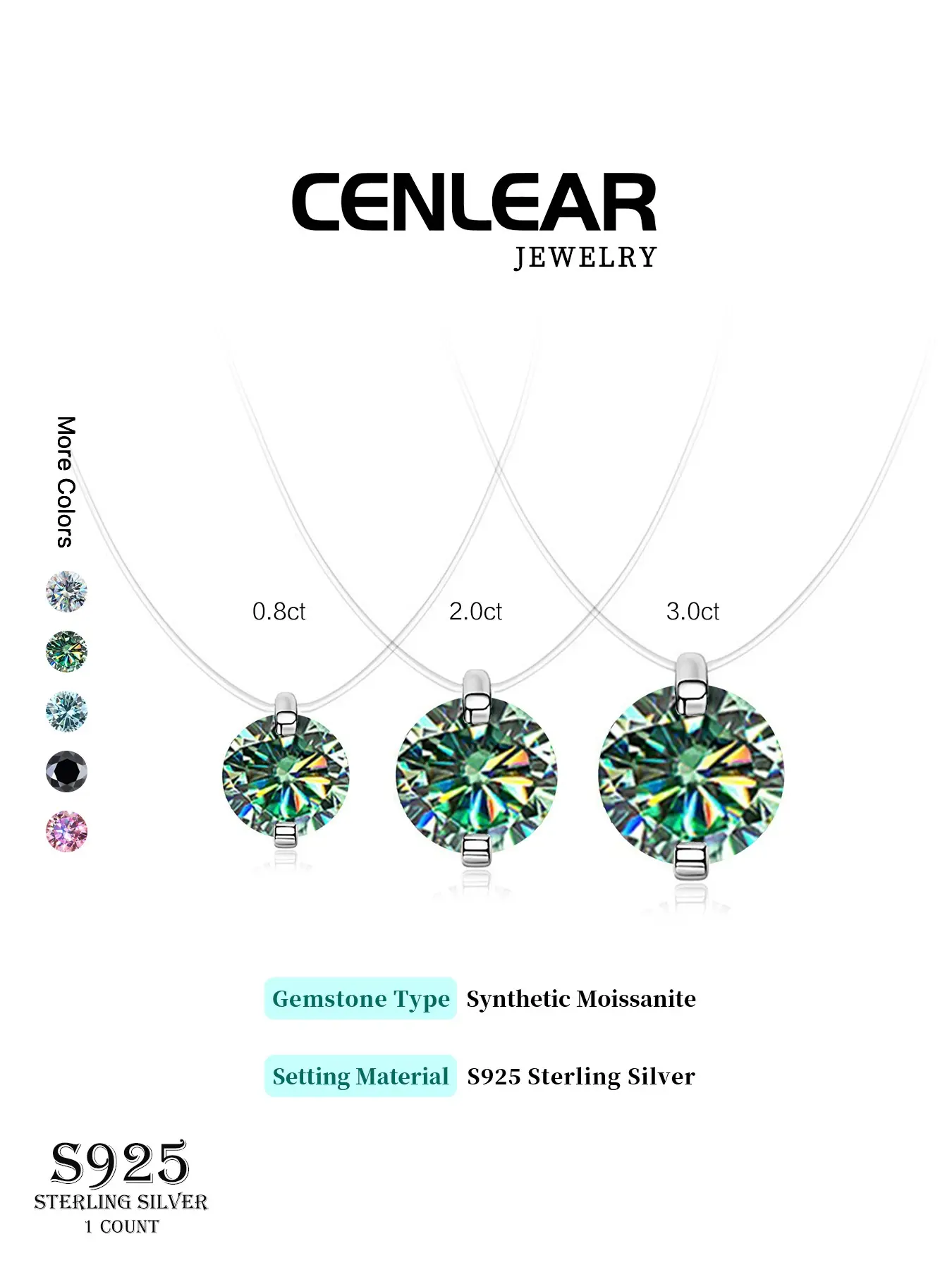 Women's S925 Silver Synthetic Moissanite Gemstone Mermaid Tear Elegant Necklace, Fashion Simple Invisible Chain Clavicle Jewelry Gift for Women Daily Wear Necklaces, Moissanite Pendant