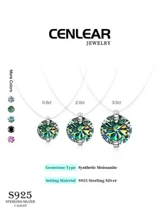 Women's S925 Silver Moissanite Gemstone Mermaid Tear Necklace, Fashion Simple Invisible Chain Clavicle Jewelry Gift for Women Daily Wear Necklaces