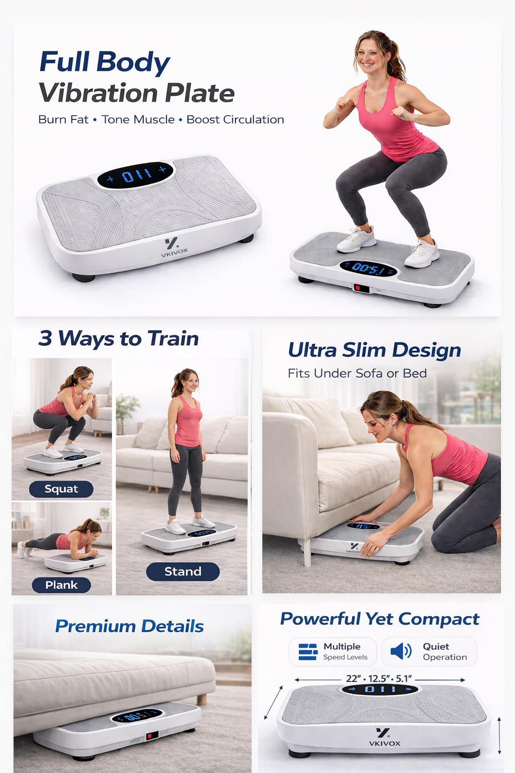 VKIVOX Exercise Platform Machine for Home Fitness Training, Multi-Speed Workout Equipment with Bluetooth Control