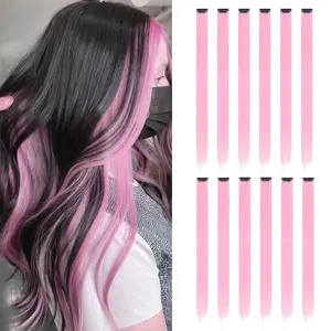 22 inches12pcs/pack Colored Party Synthetic Clip in Hair Extensions for  Multi-colors Straight Hair Synthetic Hairpieces