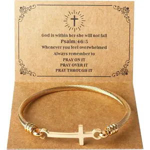 Religious  for Her Christian Cross Bracelet  Verse God is Within Her She Will Not Fall Inspirational Bracelets For Women Stainless Steel   To Daughter  Friend