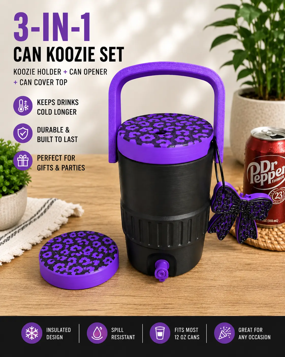 3D Printed 3-in-1 Can Koozie Set- Choose your colors on live!