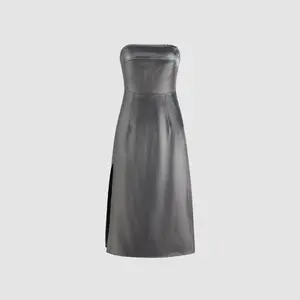 Cider [size 0-10] Tube Metallic Split Midi Dress