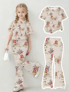 Girls Gentle Sweet T-Shirt Flared Pants Kids Daily Gentle Style Outfit