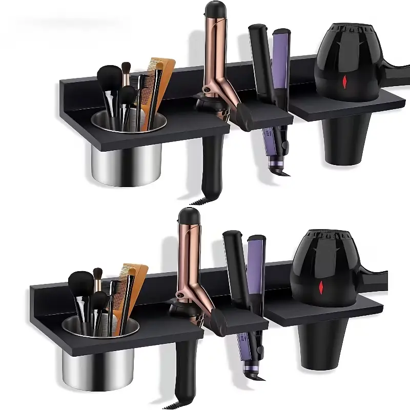 Rustic Eco-Friendly Wooden Hair Tool Holder for Bathroom - Wall-Mounted Installation, Lightweight Organizer Rack That Organizes Tools & Keeps Them Neatly Arranged, Space-Saving Storage Shelf for Curling Iron, Flat Iron, Straightener, Brushes