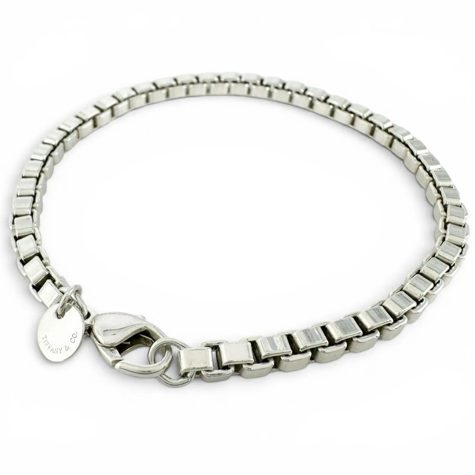 Pre-owned Tiffany & Co. Sterling Silver 925 (Ag925) Small Leather Goods Silver Venetian Box Chain Bracelet