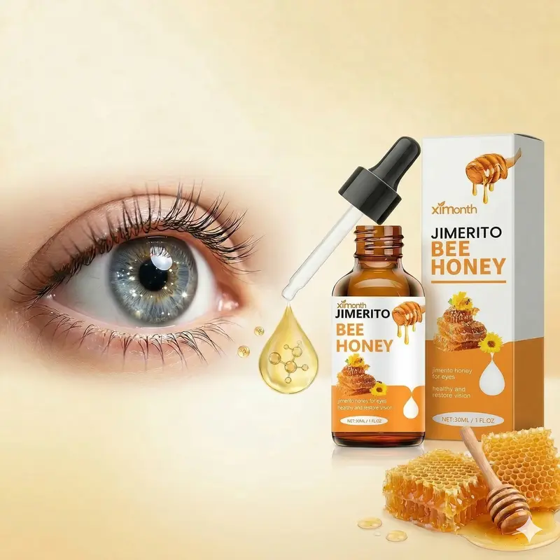 Jimerito Unisex Alcohol-Free Honey Eye Drops with Dropper Bottle - Natural Serum, Gentle Plant-Based Cleansing Essence, Hydrating Dry Relief for Daily Soft & Smooth Eyes Comfort