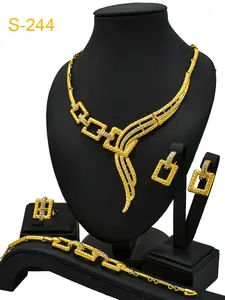 Women's African Jewelry Set, Elegant Jewelry Set, Zinc Alloy Material, Dubai Square Design Necklace Bracelet Ring Earring Combination, Party Gift Accessories