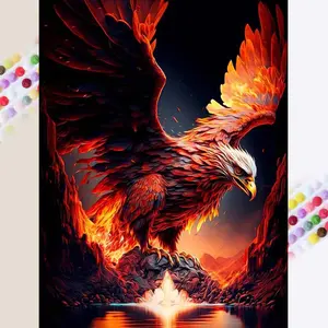 1pcs 5D DIY diamond painting kit, 5D diamond art set, DIY decoration, Flame Eagle diamond painting kit full round drill DIY, mosaic, diamond art, DIY art home decoration, suitable for Halloween and Christmas.