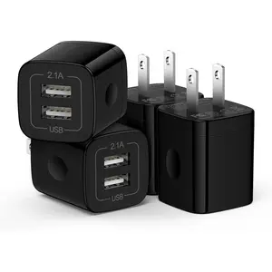 [2-Pack] Double USB Charger Block, 5V 2.1A Dual Port Wall Charger Power Adapter,USB-A  Plug Box, Cube  Brick for  17/16/15/14/13/12/11/SE/XS/X/8, ,Pixel,Android - Black