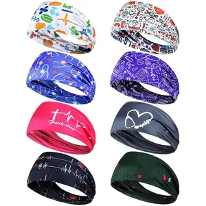 8 Pieces Nursing Headbands with Buttons for Nurses Doctors Women Face Covering Ear Protection Holder Non Slip Elastic Hair Bands Wide Head Wraps for Spa Yoga Sports Workout