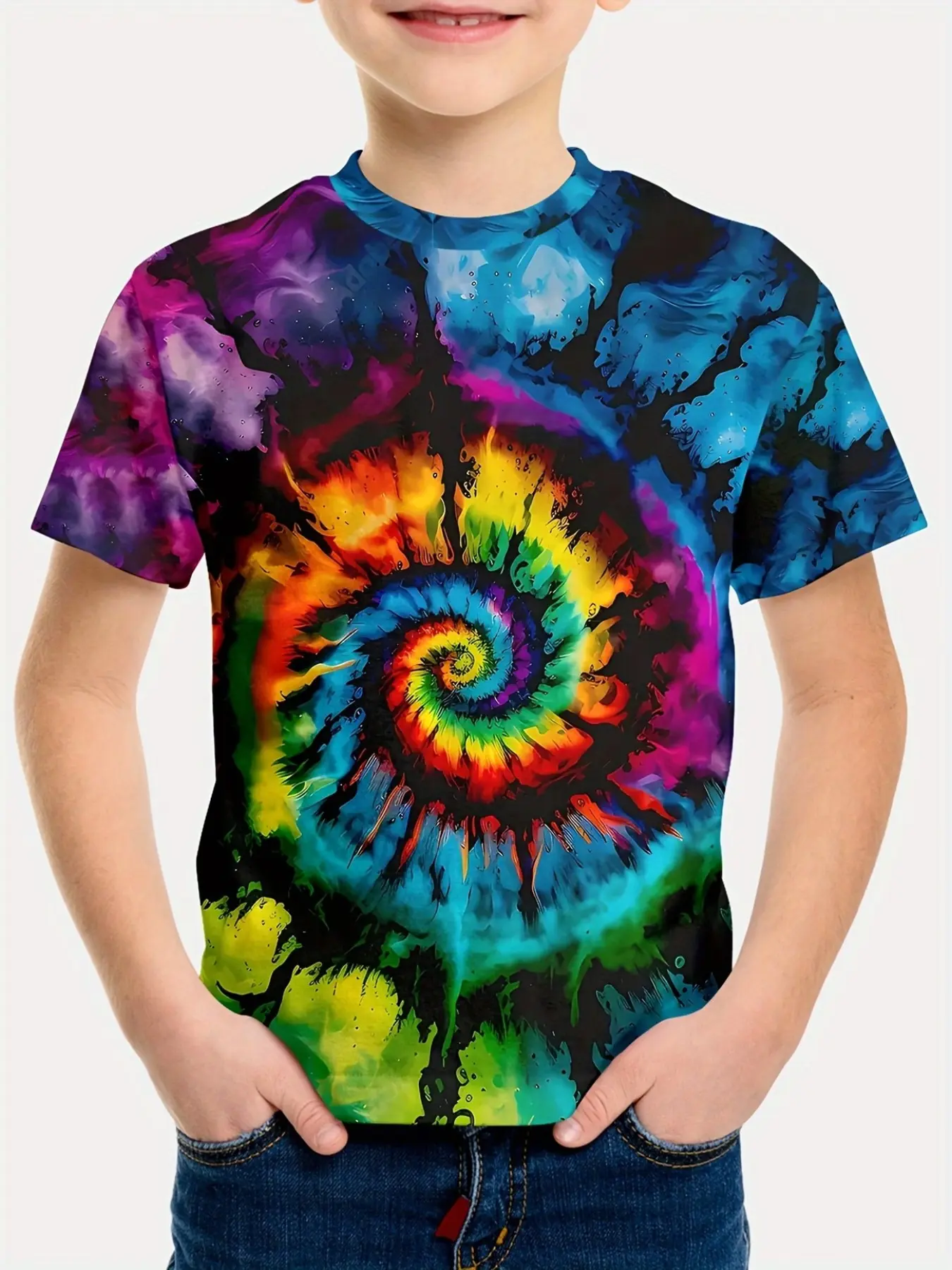 Spiral Tie-Dye Short Sleeve T-Shirt, Graphic Tee, Fashion T Shirts, Fashionable Casual Design, Comfortable Breathable, Perfect for Daily Wear and Outdoor Activities
