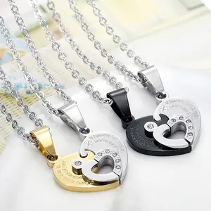 Minimalist Puzzle Heart Pendant Necklace, Elegant Couple's Fashion Neckwear