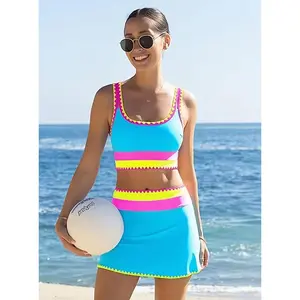 3 Piece Bikini Sets,Tummy Control & High Waisted Swimsuit with Adjustable Wide Shoulder Straps, Neon Color Sporty Swimsuit