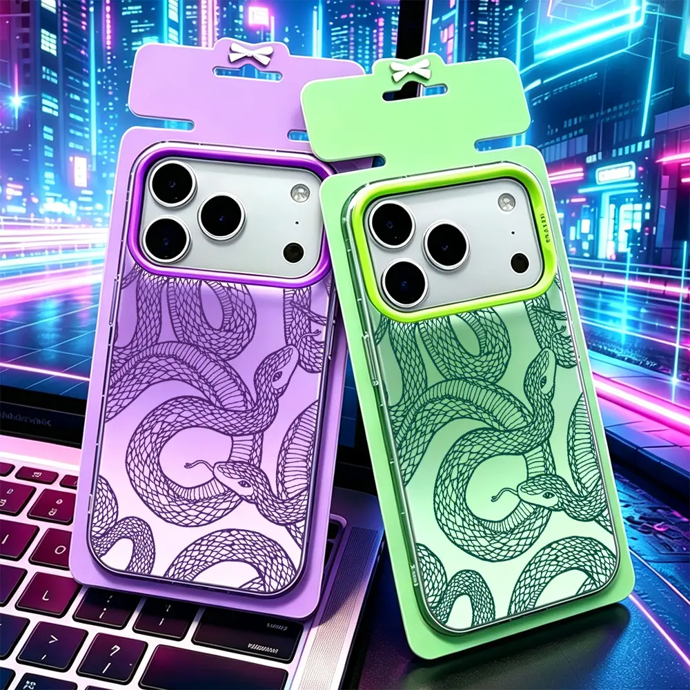 Shimmering Snake phone case for iPhone 17 16 15 14 17AIR 16E 13 12 11 Pro/Pro Max XS /7/8/plus/FE XR/X/XSMAX/16E/17e/SE4 TPU+PC Material 2-In-1 And Drop Proof shockproof Metal Sparkle Phone Cases Gifts for Stylish Guys