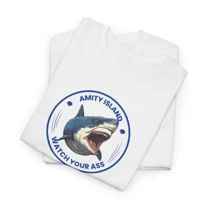 Jaws Amity Island Shark Tee, Unisex Heavy Cotton Shirt, Nautical Themed Gift, Summer Apparel, Beach Party Outfit, Funny T-Shirt
