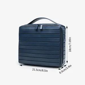 Spacious Striped Handheld Travel Cosmetic Bag Multi‑Compartment Water‑Resistant Makeup Organizer for Women