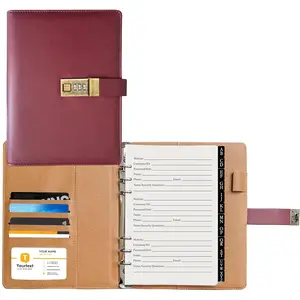 Password Book with Combination Lock & Alphabetical Tabs, 302 Pages Leatherette Hardcover Internet Address & Password Organizer Logbook, Large Print, Refillable, 576 Entries for Seniors