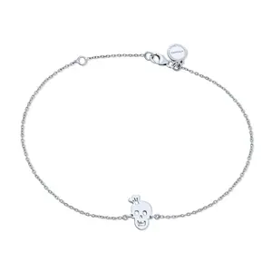 Whimsical Heart Eyes & Crown Smiling Skull Anklet Ankle Bracelet .925 Sterling Silver Adjustable