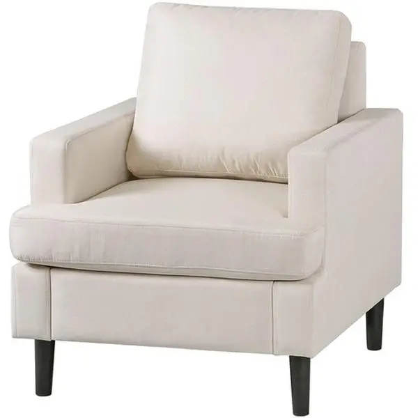 Modern Upholstered Linen Fabric Accent Chair - Ergonomic Reading Armchair with Armrests, Wood Legs, for Adults' Living Room